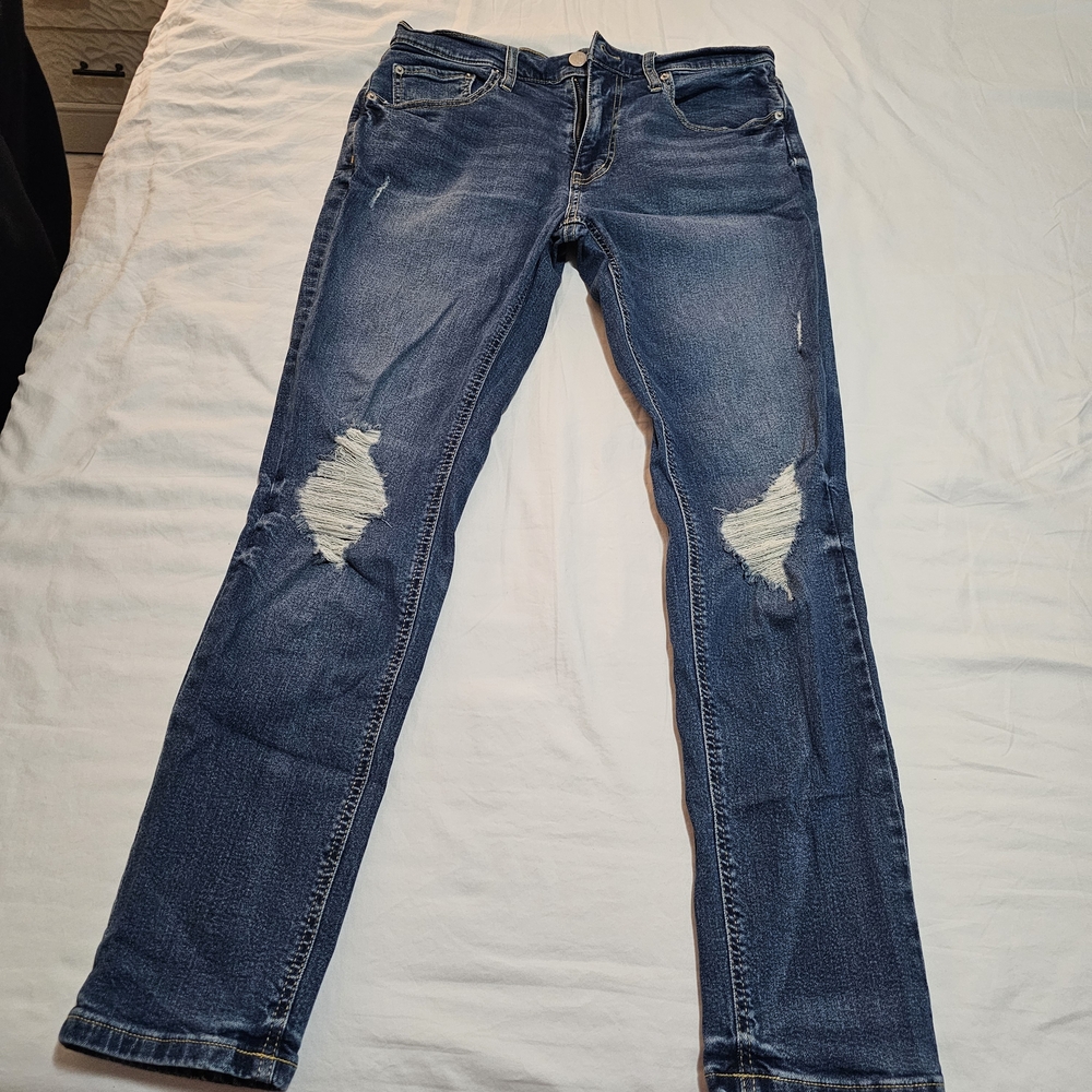 Original Use Men's Blue Distressed Slim Straight Jeans